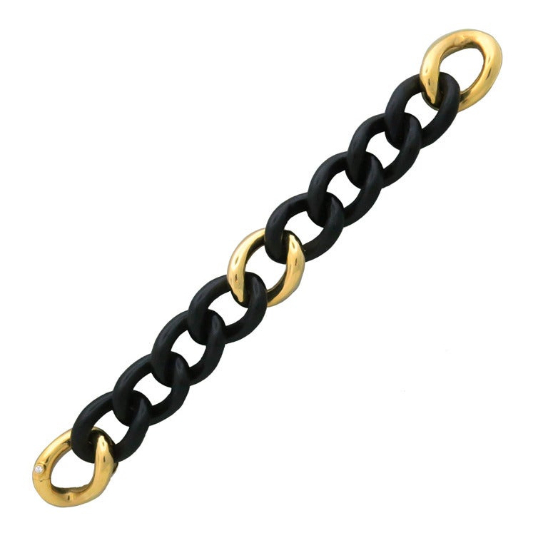 Wood Link Diamond Gold Chain Bracelet