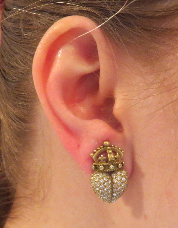Women's Barry Kieselstein-Cord Diamond Gold Crown Heart Earrings