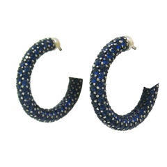Modern Sapphire Gold Hoop Earrings