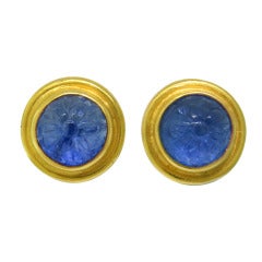 Reinstein Ross Carved Sapphire Gold Earrings