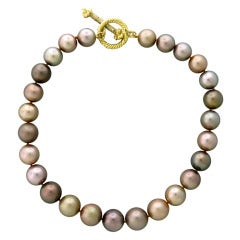 Mish New York Pearl Necklace with Diamond Gold "Rope" Ring and Toggle Clasp