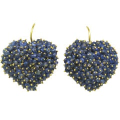 Large Whimsical Sapphire Gold Heart Earrings