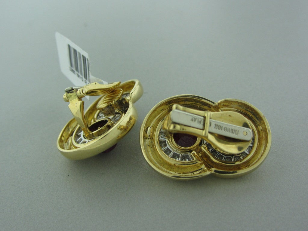 DAVID WEBB Emerald Ruby Diamond Gold Platinum Earrings