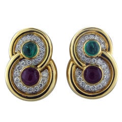 DAVID WEBB Emerald Ruby Diamond Gold Platinum Earrings 8