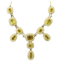 Antique Citrine Pearl Gold Drop Necklace