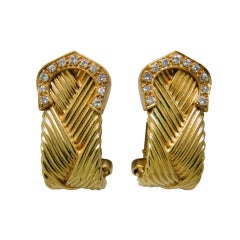 1990 Cartier Paris Diamond Gold C Earrings