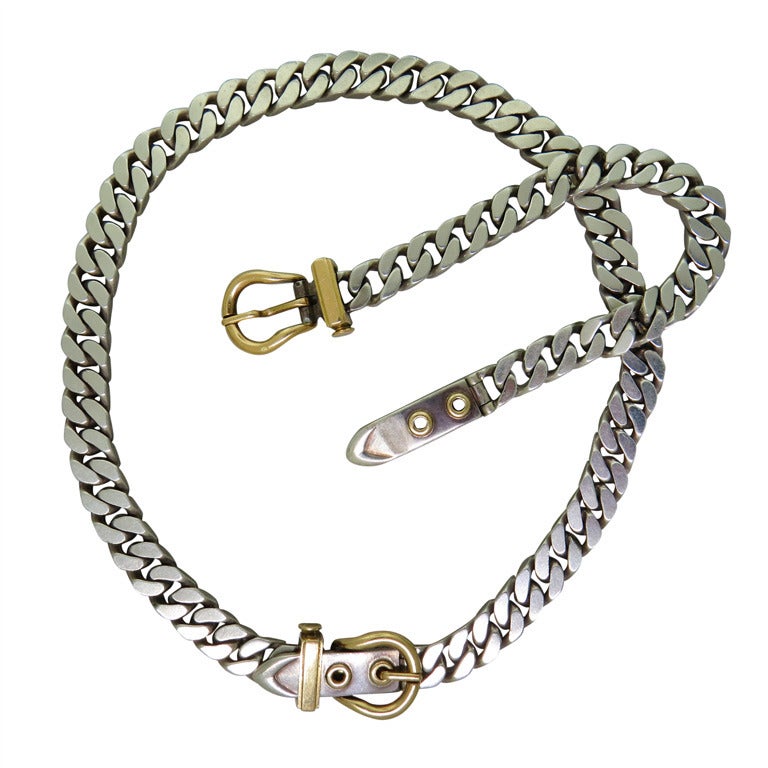 Classic Hermes Silver Gold Buckle Necklace Bracelet Set at 1stdibs