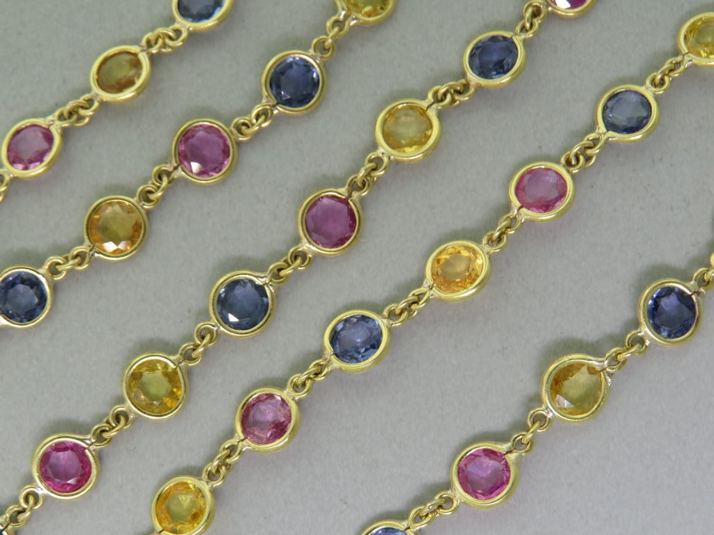 Temple St Clair 18k yellow gold chain necklace with multi color 27.45ct total weight sapphires. Necklace is 24