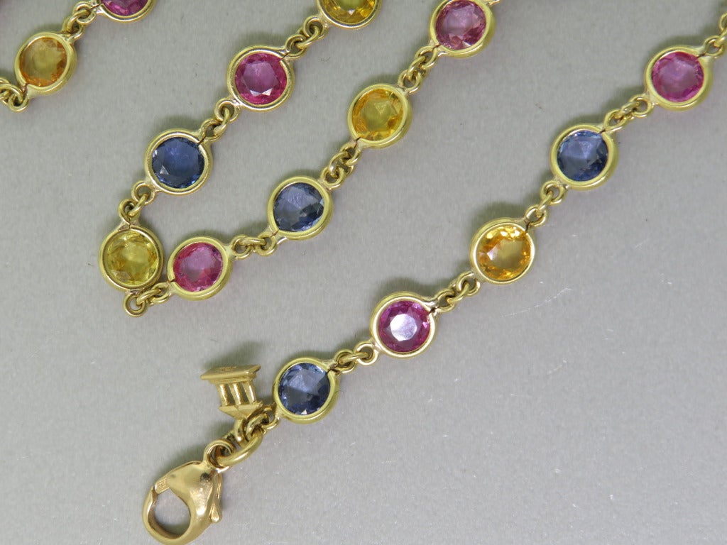 Temple St. Clair Multi Color Sapphire Gold Link Necklace In Excellent Condition In Lambertville, NJ