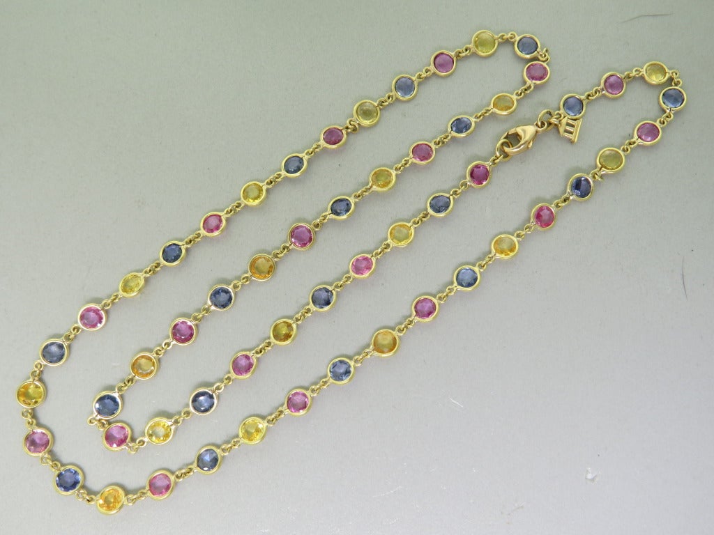 Women's Temple St. Clair Multi Color Sapphire Gold Link Necklace