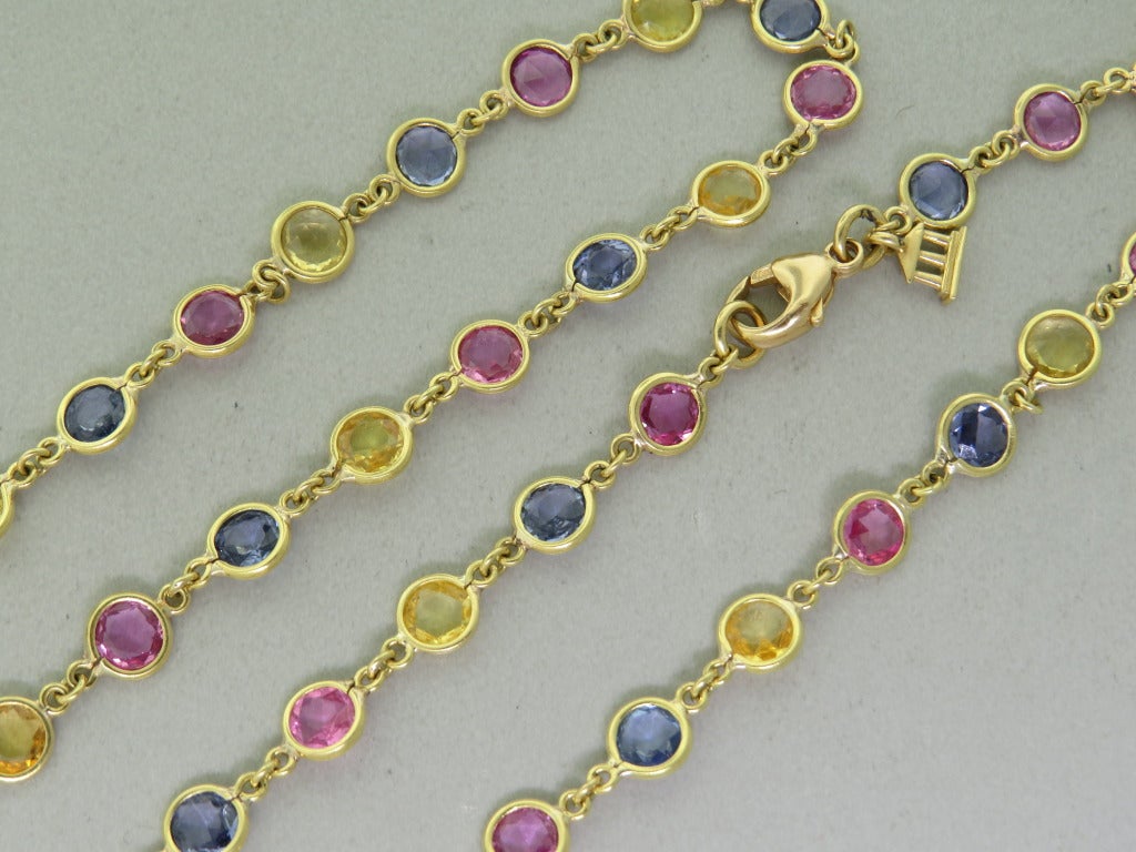 Temple St. Clair Multi Color Sapphire Gold Link Necklace 1