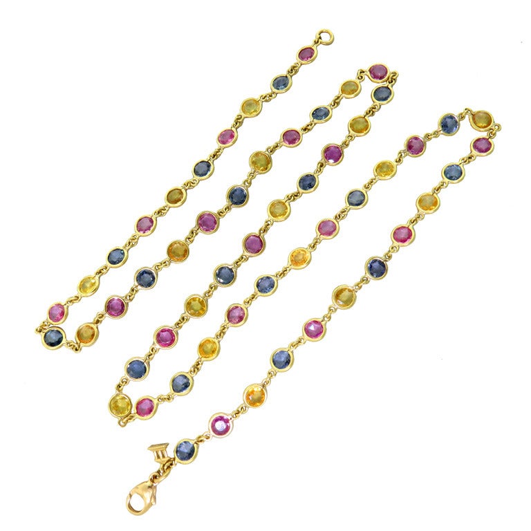 Temple St. Clair Multi Color Sapphire Gold Link Necklace