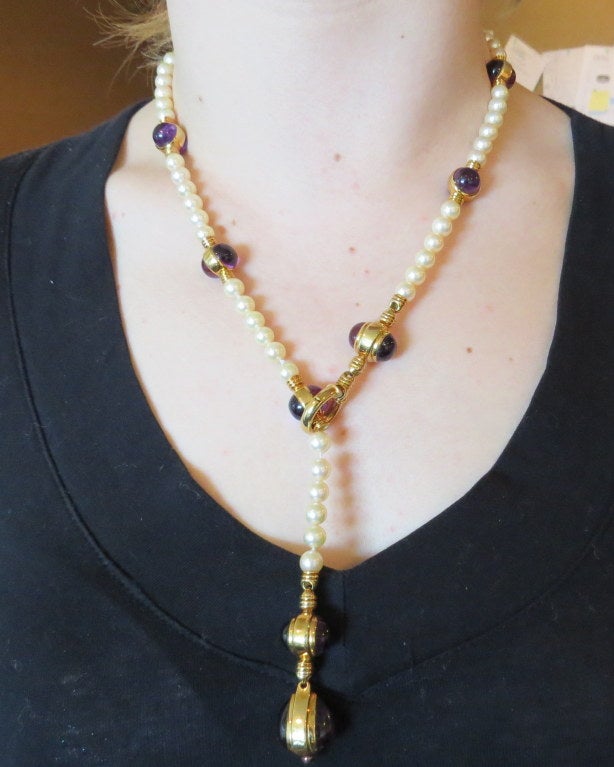 Women's H. Stern Pearl Amethyst Gold Necklace Bracelet Suite