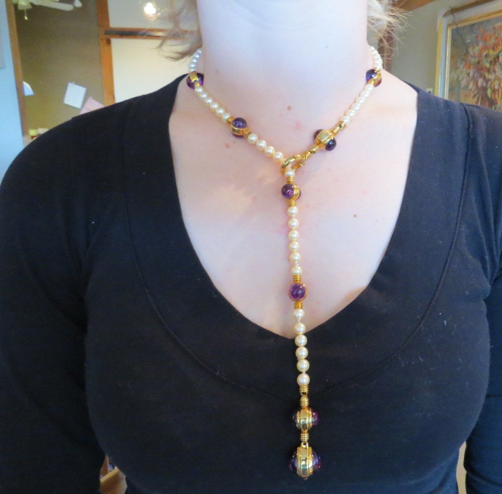 H. Stern Pearl Amethyst Gold Necklace Bracelet Suite 1