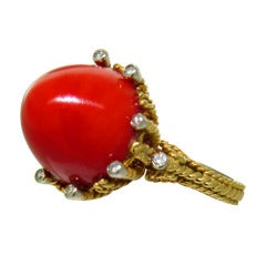 1960s Coral Diamond Gold Ring