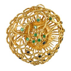 Large Ilias Lalaounis Sapphire Emerald Gold Snake Brooch