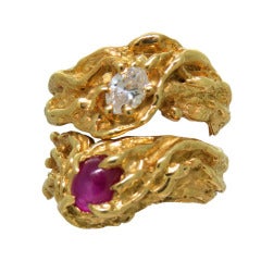 1970s Arthur King Ruby Diamond Gold Ring Set