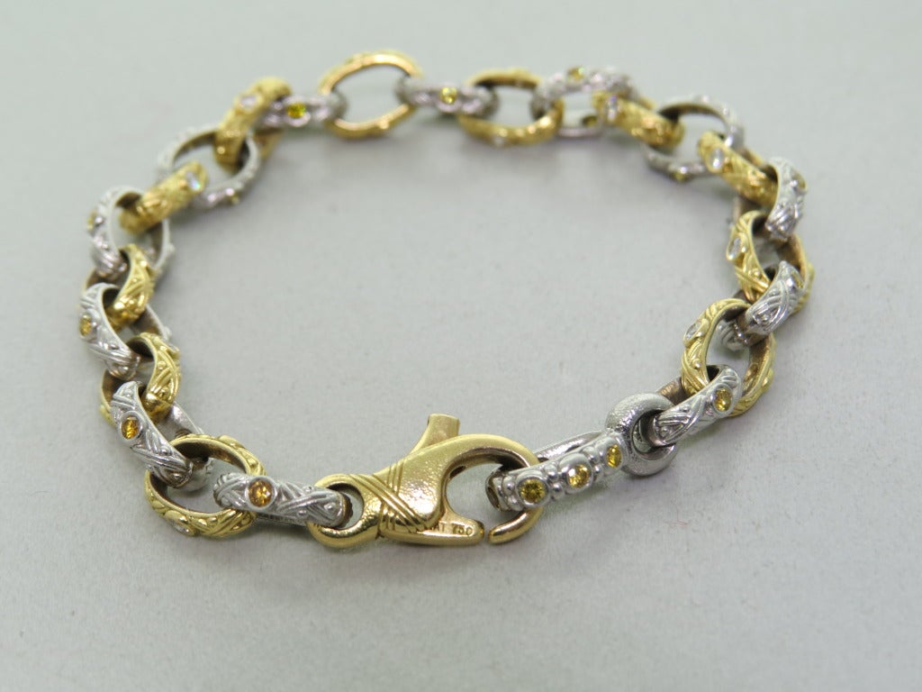 Contemporary Alex Sepkus Diamond Gold Platinum Carved Chain Bracelet