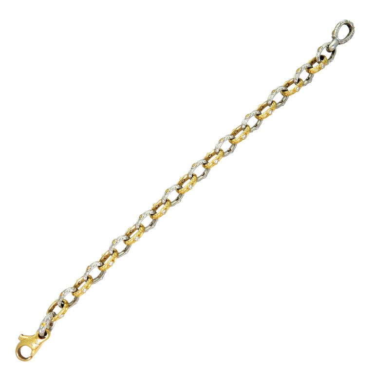 Alex Sepkus Diamond Gold Platinum Carved Chain Bracelet
