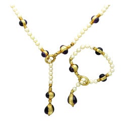 Vintage H. Stern Pearl Amethyst Gold Necklace Bracelet Suite