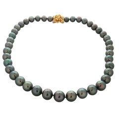 Mikimoto Black South Sea Pearl Gold Diamond Necklace