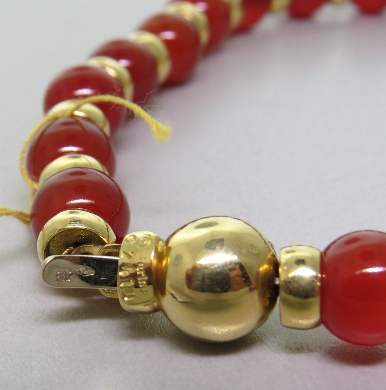 Marina B 18k yellow gold carnelian bead necklace from Sfera collection. necklace is 16 1/4