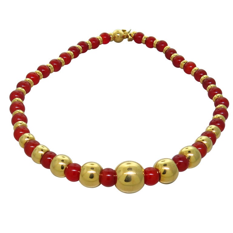Marina B Sfera Gold Carnelian Bead Necklace For Sale