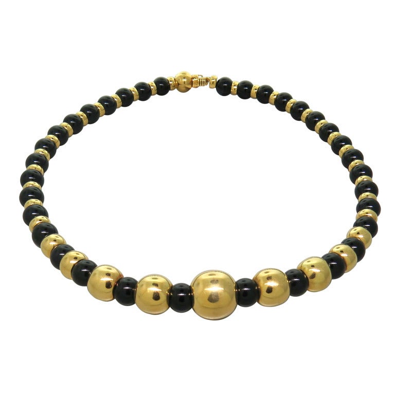 1980s Marina B Sfera Onyx Gold Bead Necklace at 1stDibs