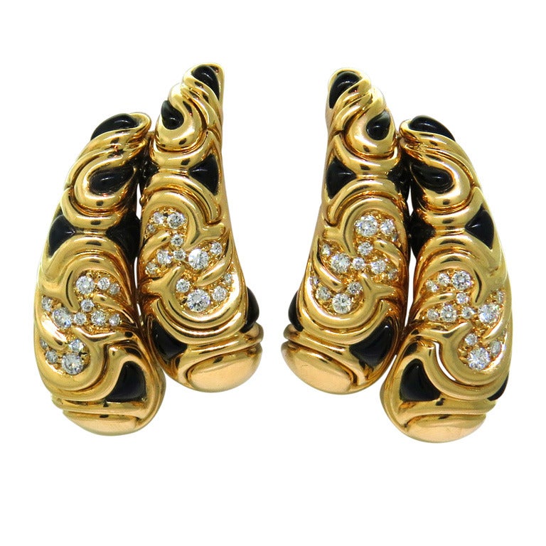 Marina B Huda Gold Diamond Onyx Earrings