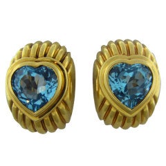 FRED PARIS Blue Topaz Gold Heart Earrings