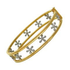 Cathy Waterman Gold Platinum Diamond Daisy Flower Bangle Bracelet