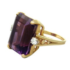 Grande bague en or avec améthyste et diamant du milieu du siècle