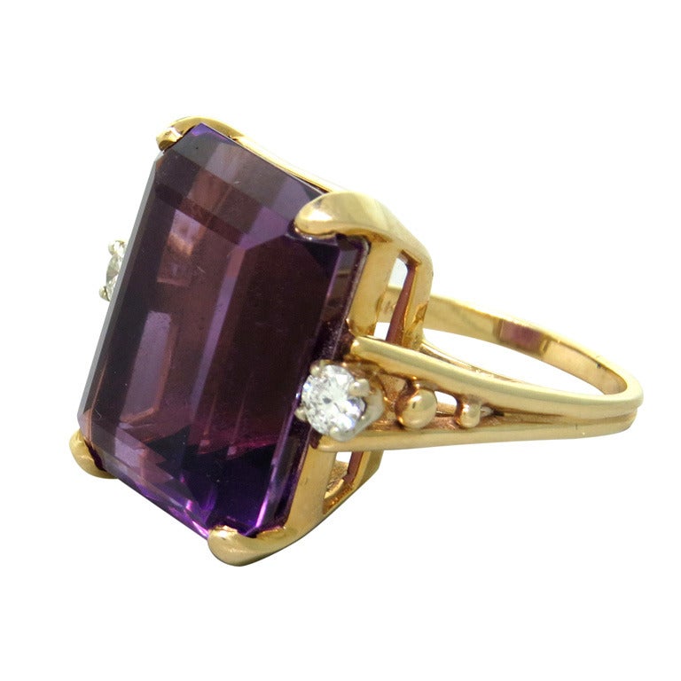 Mid Century Large Gold Amethyst Diamond Ring