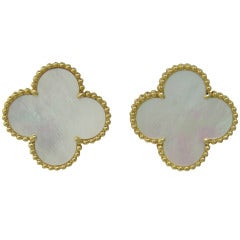 Van Cleef Arpels Large Alhambra Mother of Pearl Gold Earrings