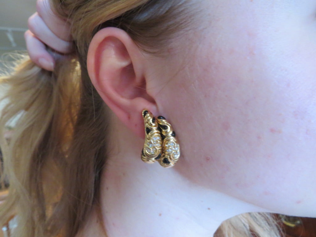 Women's Marina B Huda Gold Diamond Onyx Earrings