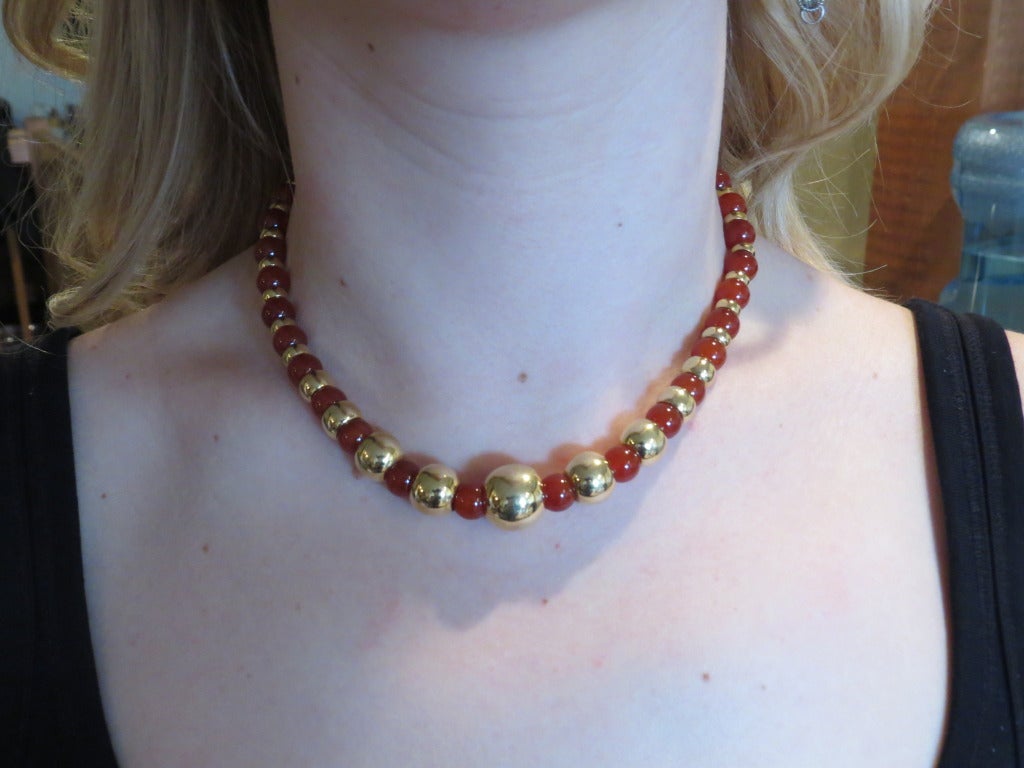 Marina B Sfera Gold Carnelian Bead Necklace In Excellent Condition For Sale In Lambertville, NJ
