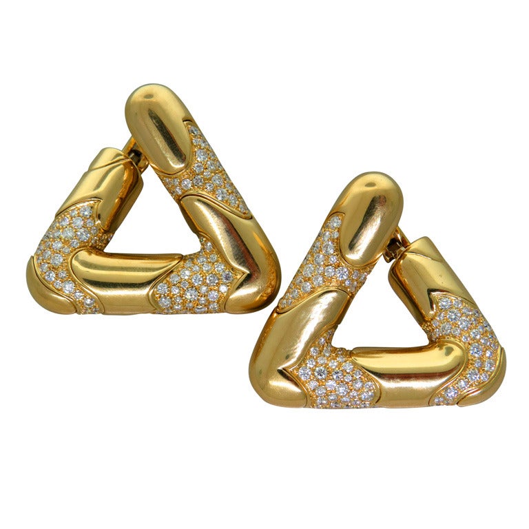 1980s Marina B Tom Gold Diamond Large Earrings