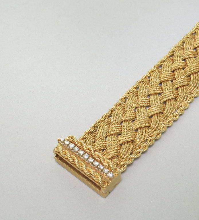 Women's Mid Century Gold Wide Woven Diamond Buckle Tassel Bracelet