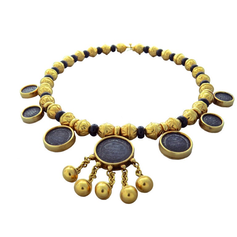 Marina B Bedouin Gold Coin Onyx Necklace