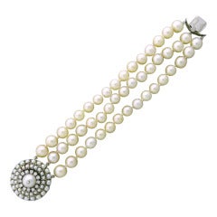 1950s Gold Diamond Pearl Three Strand Bracelet
