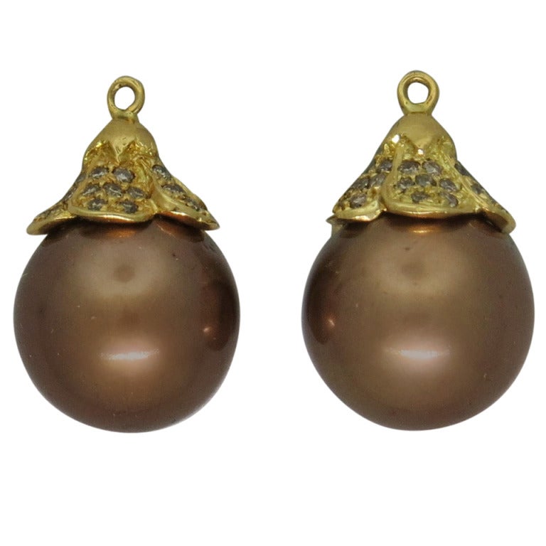 Modern Chocolate South Sea Pearl Diamond Gold Earring Jackets