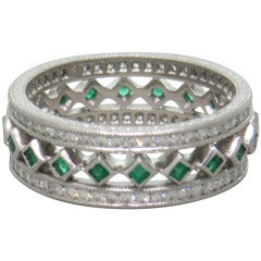 Emerald Diamond Platinum Band Ring