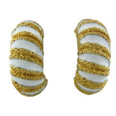 TIFFANY 
CO. White Enamel Gold Earrings