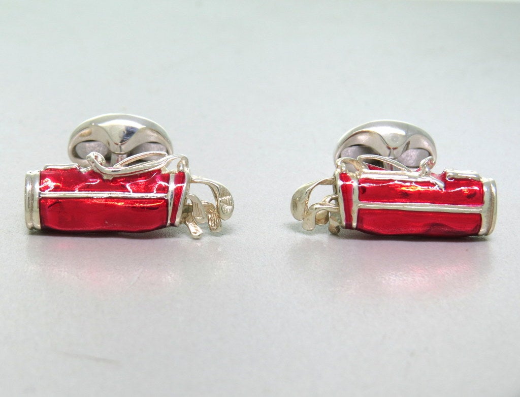 Deakin & Francis sterling silver red enamel golf bag cufflinks, measure 22mm x 11.5mm. Come with original box and papers. Marked - Deakin & Francis,D &F,925. weight - 15.7g
