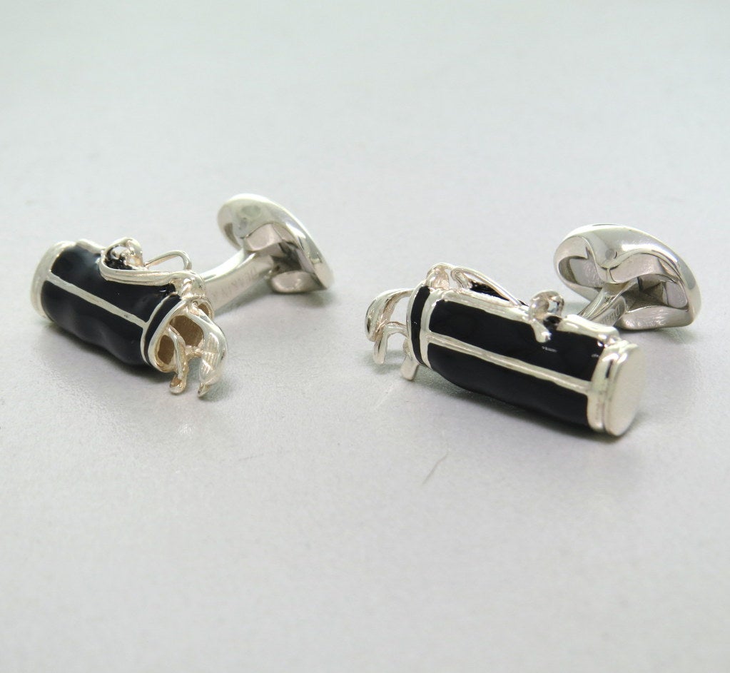 Deakin & Francis Sterling Silver Black Enamel Golf Bag Cufflinks