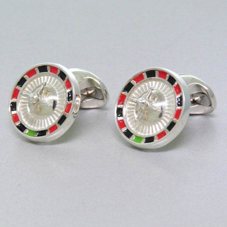 New Deakin & Francis sterling silver enamel casino roulette wheel cufflinks. Top is 19mm in diameter. Marked - Deakin & Francis,D & F,925. Come with original box and papers. weight - 20.5g