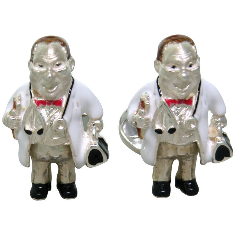Deakin & Francis Enamel Sterling Silver Doctor Cufflinks For Sale