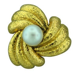 A. CLUNN Pearl Diamond Gold Brooch Pendant