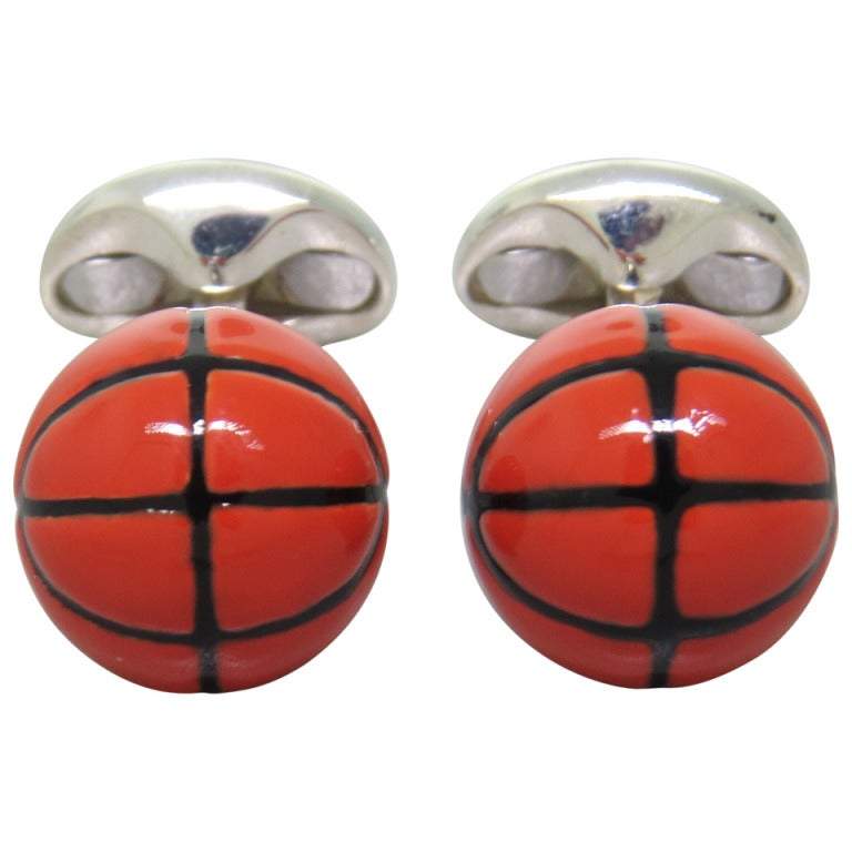 Deakin & Francis Sterling SIlver Enamel Basketball Cufflinks