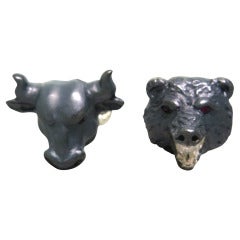 Deakin & Francis Ruby Sterling Silver Bull & Bear Stock Market Stockbroker Cufflinks